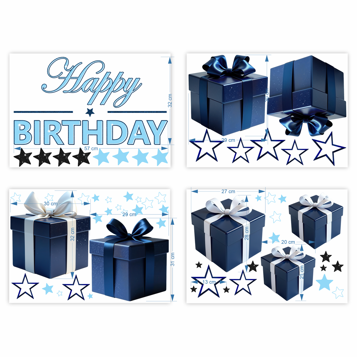 Birthday Sign Writing Kit - Dark Blue and White Presents
