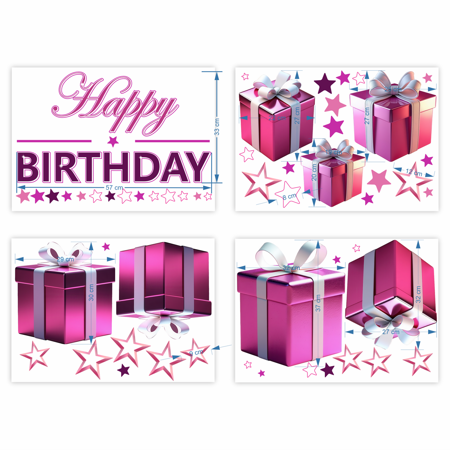 Birthday Sign Writing Kit - Dark Pink and White Presents