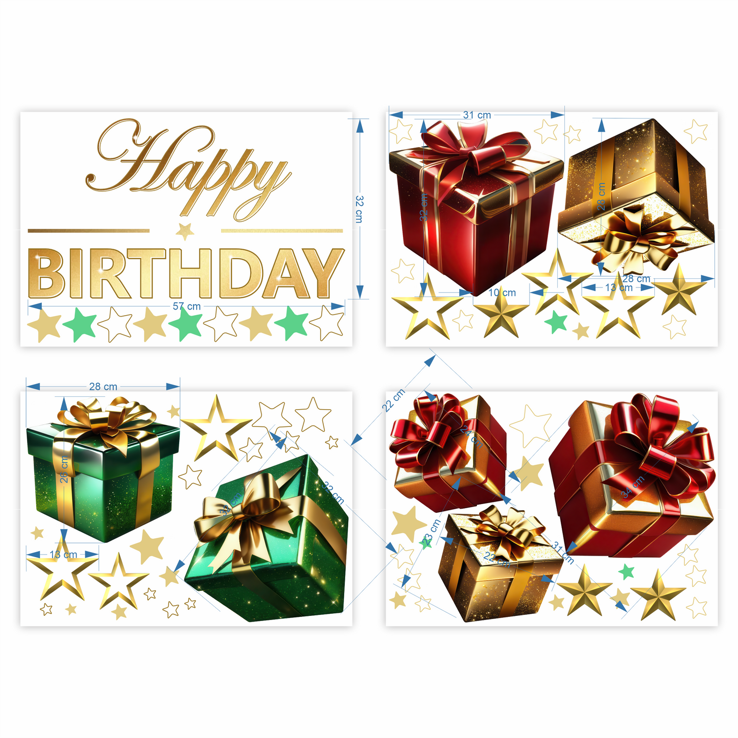 Birthday Sign Writing Kit - Gold, Green and Red Presents