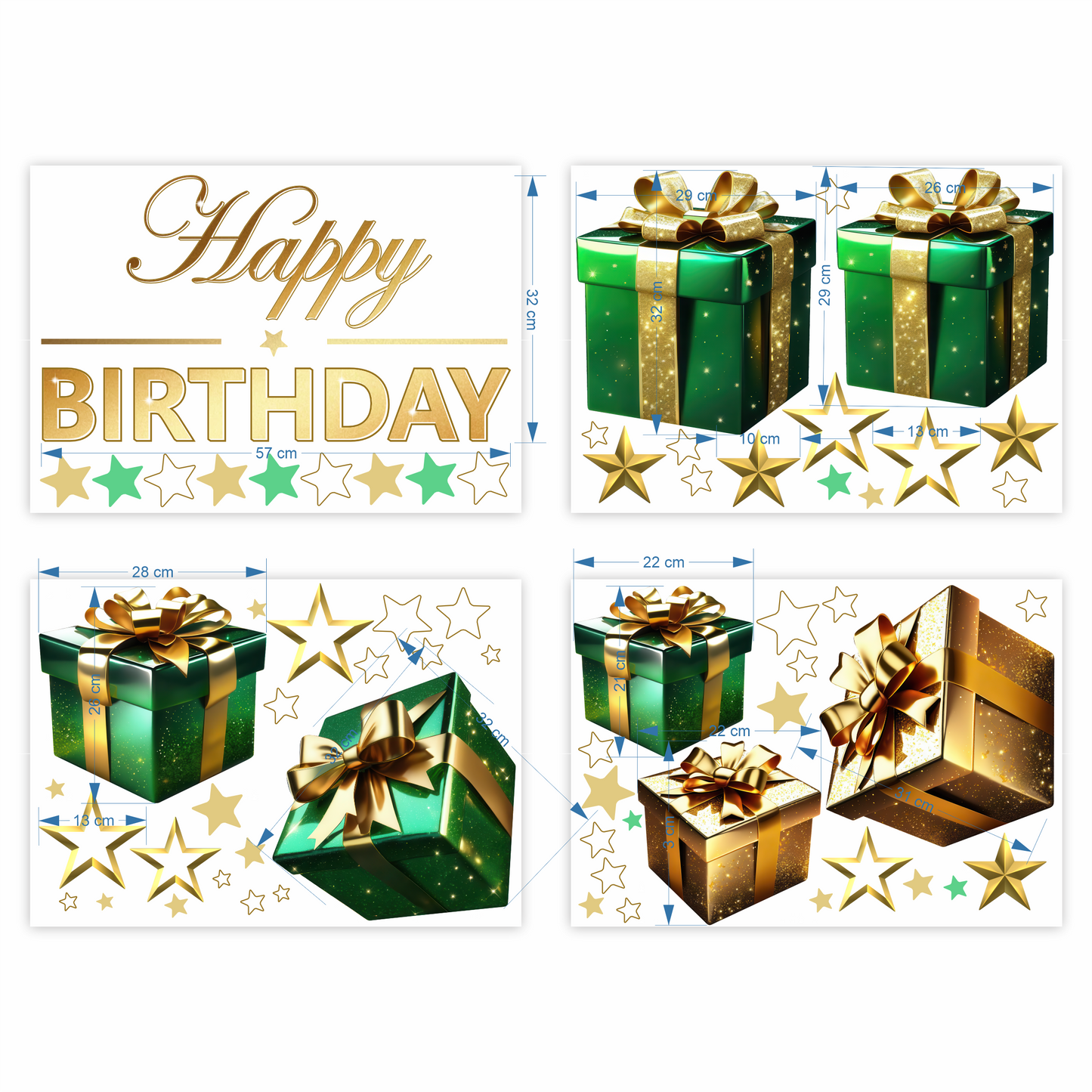 Birthday Sign Writing Kit - Green and Gold Presents