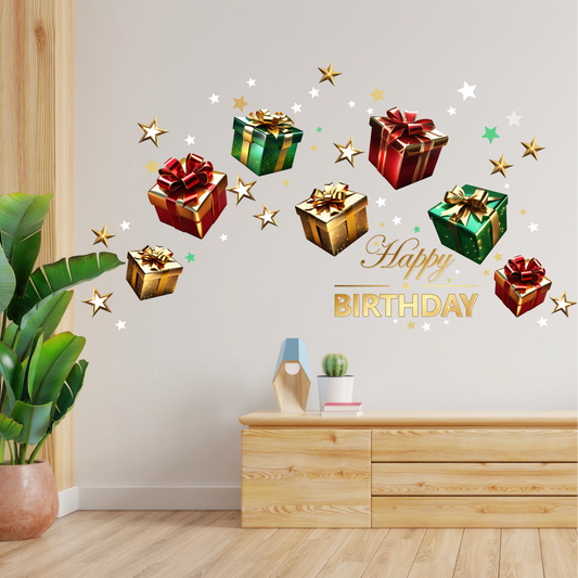 Birthday Sign Writing Kit - Gold, Green and Red Presents